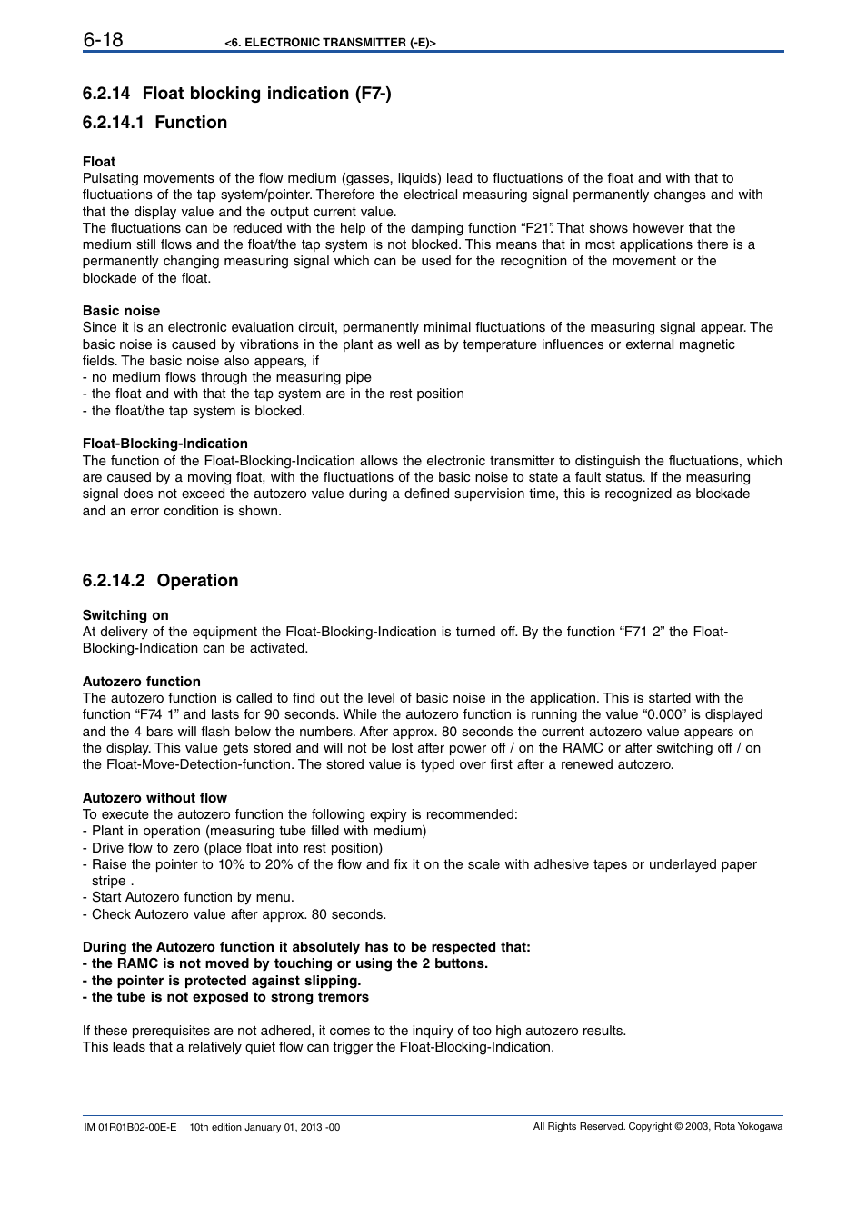 14 float blocking indication (f7-), 14 float blocking indication (f7-) -18, 2 operation | Yokogawa RAMC User Manual | Page 44 / 136