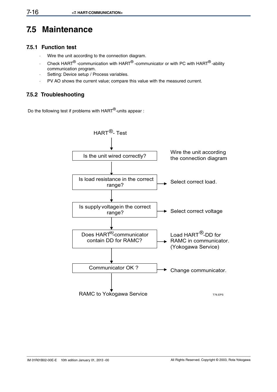5 maintenance, 1 function test, 2 troubleshooting | 5 maintenance -16, 1 function test -16, 2 troubleshooting -16 | Yokogawa RAMC User Manual | Page 64 / 136