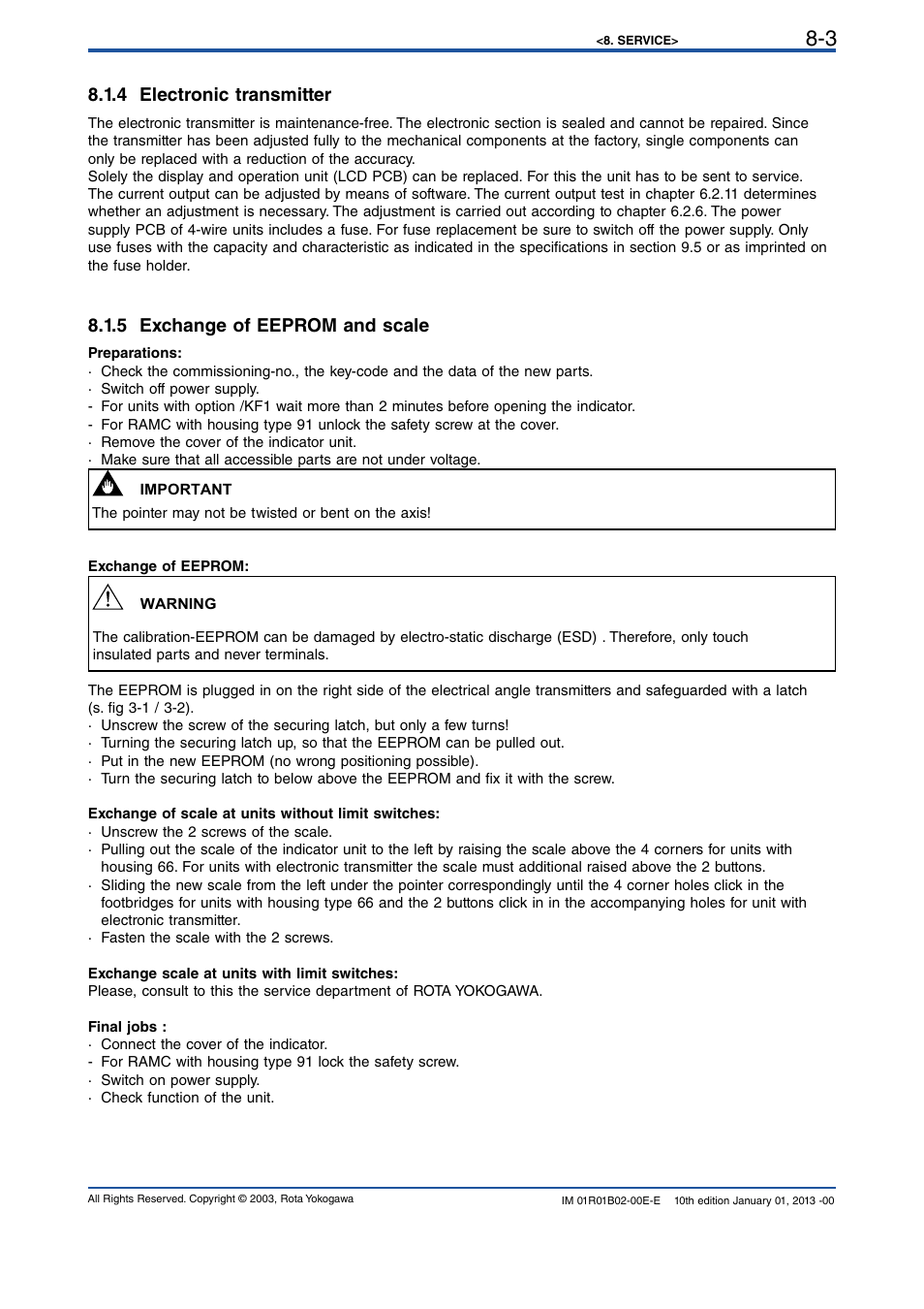 4 electronic transmitter, 5 exchange of eeprom and scale, 4 electronic transmitter -3 | 5 exchange of eeprom and scale -3 | Yokogawa RAMC User Manual | Page 67 / 136