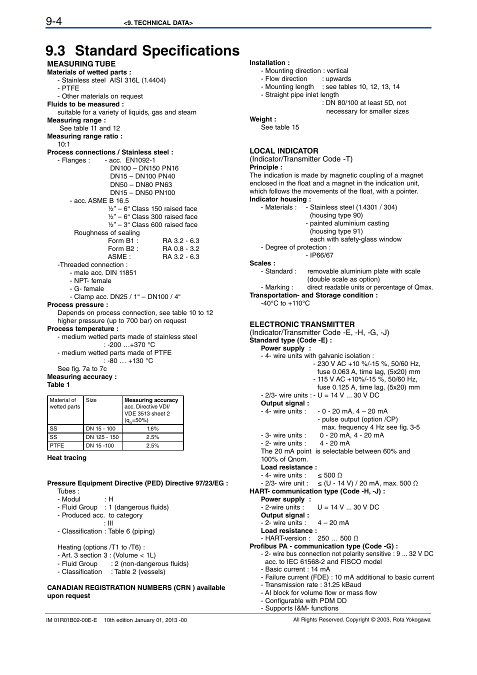 3 standard specifications, 3 standard specifications -4 | Yokogawa RAMC User Manual | Page 76 / 136