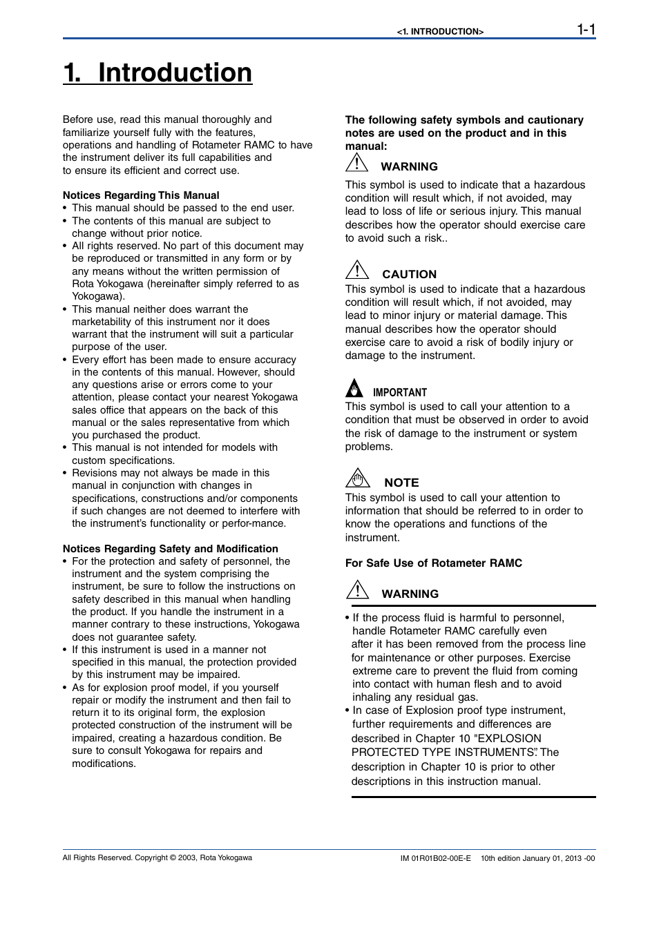 Introduction, Introduction -1 | Yokogawa RAMC User Manual | Page 9 / 136