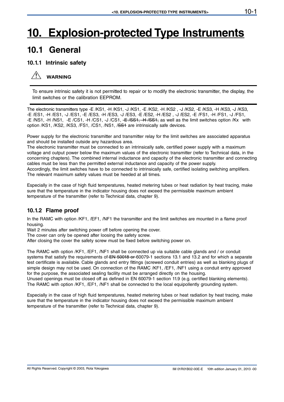 Explosion-protected type instruments, 1 general, 1 intrinsic safety | 2 flame proof, Explosion-protected type instruments -1, 1 general -1, 1 intrinsic safety -1, 2 flame proof -1 | Yokogawa RAMC User Manual | Page 93 / 136