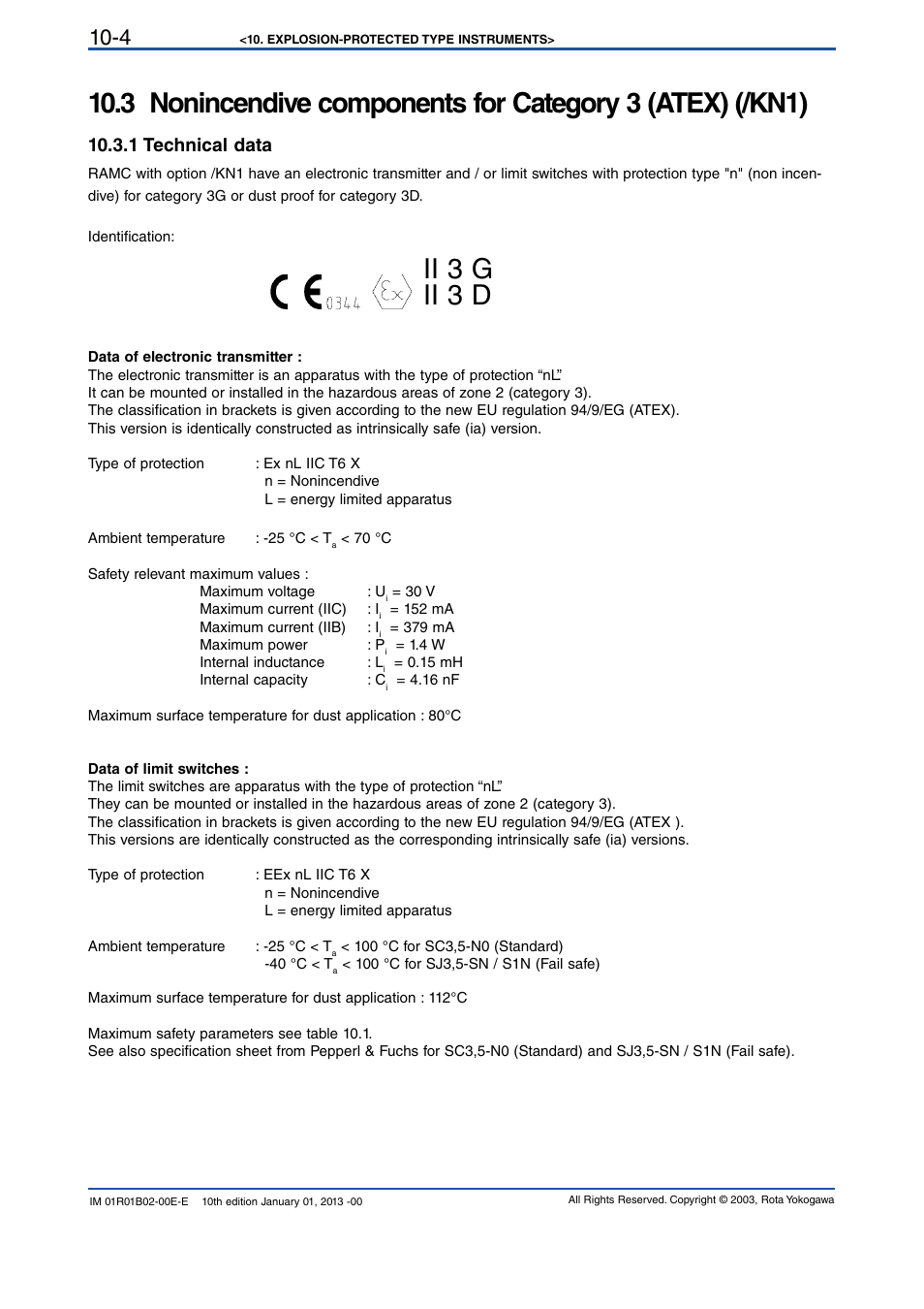 1 technical data, 1 technical data -4, Ii 3 g ii 3 d | Yokogawa RAMC User Manual | Page 96 / 136