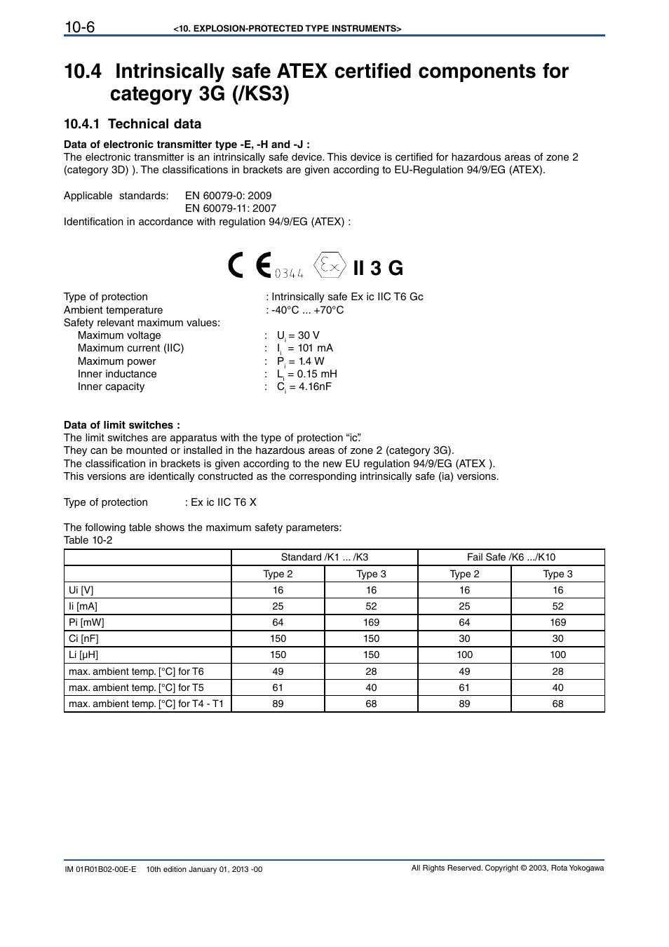 1 technical data, 1 technical data -6, Ii 3 g | Yokogawa RAMC User Manual | Page 98 / 136