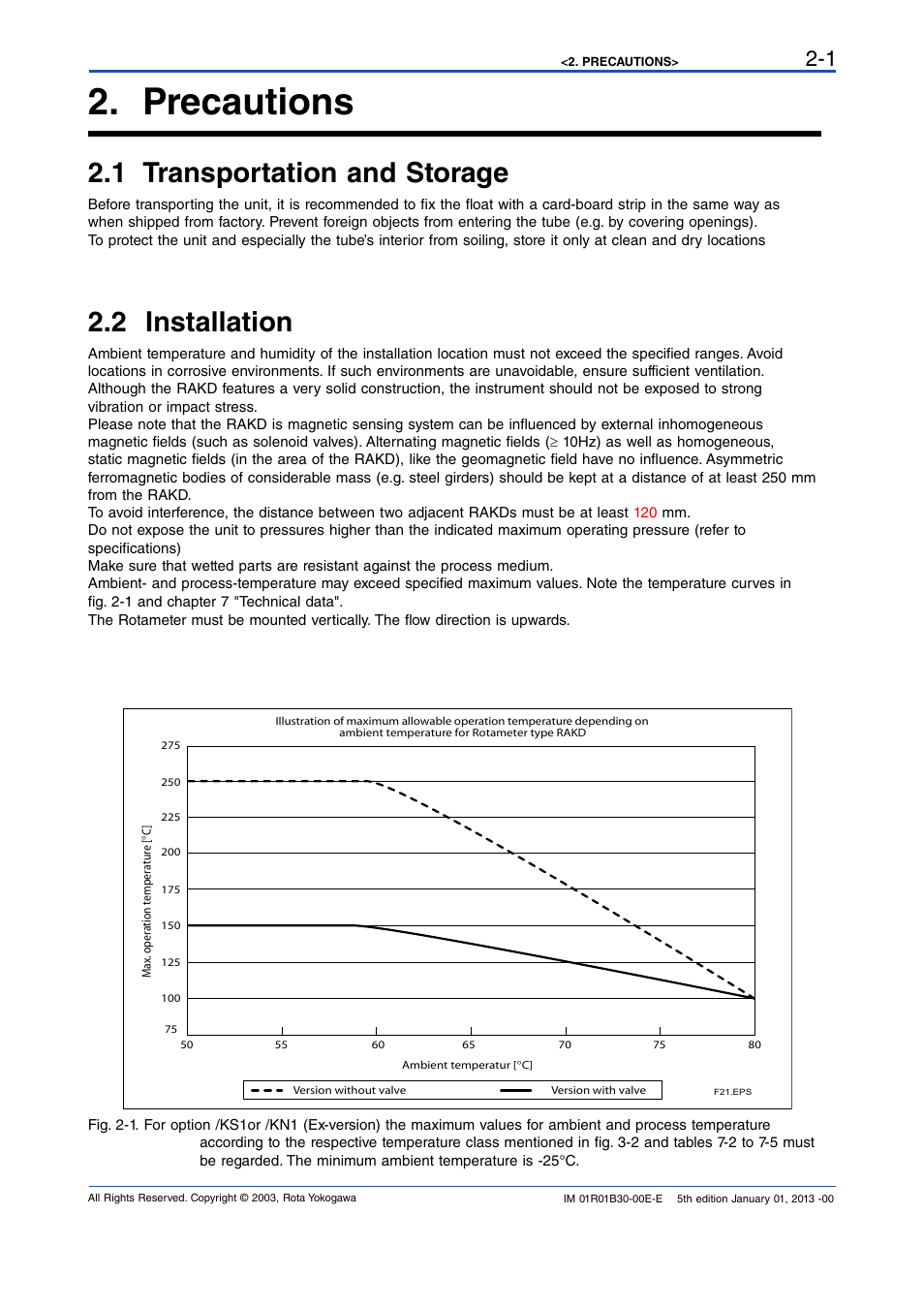 Precautions, 1 transportation and storage, 2 installation | Precautions -1, 1 transportation and storage -1, 2 installation -1 | Yokogawa RAKD User Manual | Page 13 / 72