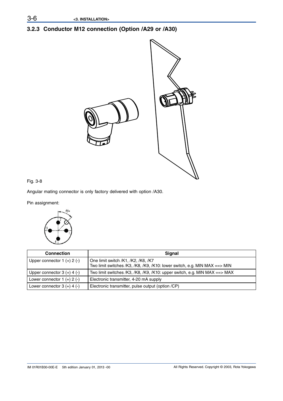 3 conductor m12 connection (option /a29 or /a30) | Yokogawa RAKD User Manual | Page 20 / 72