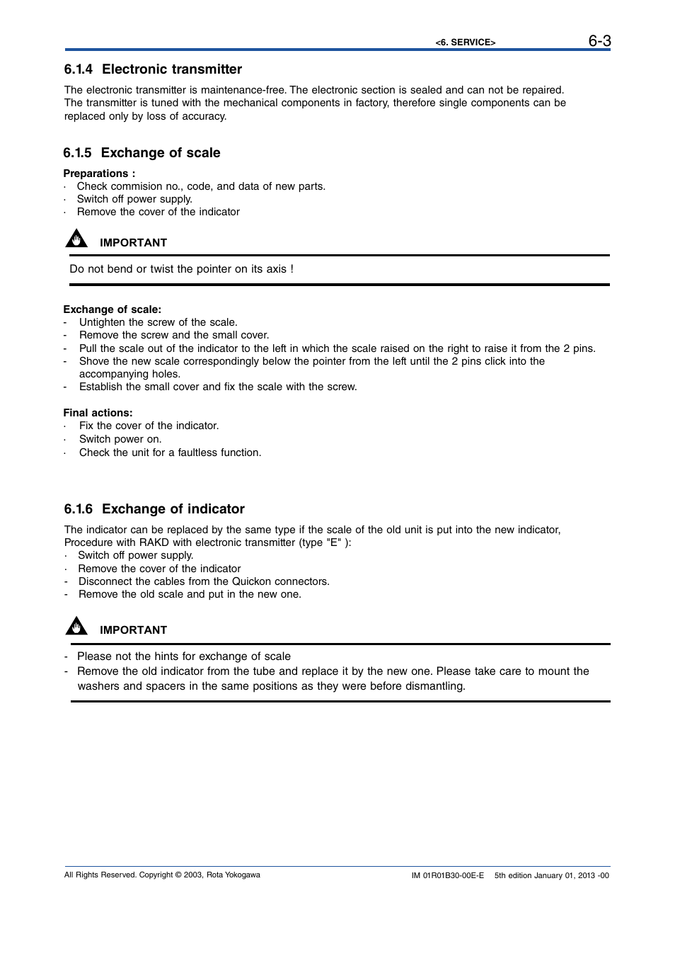 4 electronic transmitter, 5 exchange of scale, 6 exchange of indicator | 4 electronic transmitter -3, 5 exchange of scale -3, 6 exchange of indicator -3 | Yokogawa RAKD User Manual | Page 27 / 72