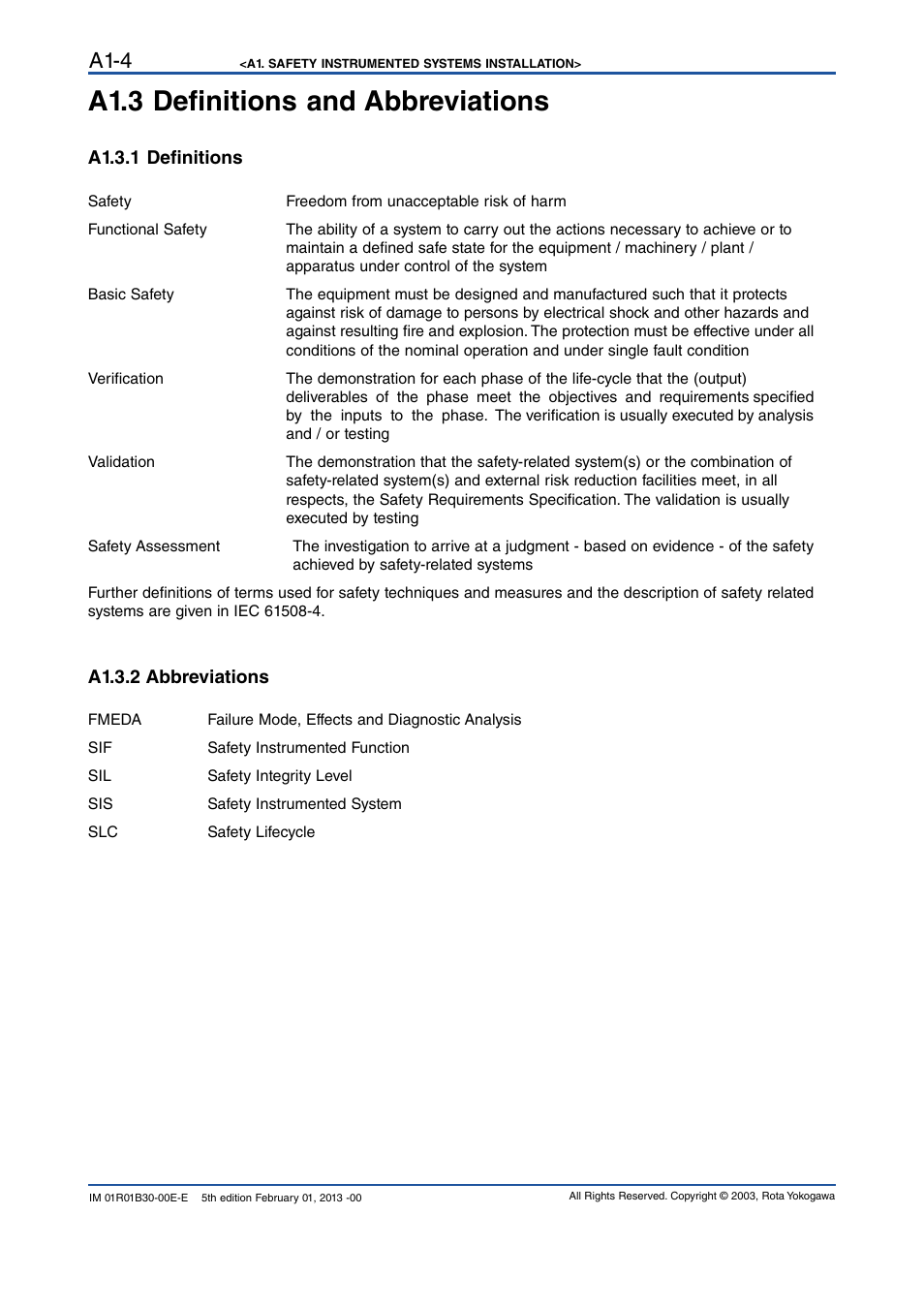 A1.3 definitions and abbreviations, A1.3.1 definitions, A1.3.2 abbreviations | A1-4 | Yokogawa RAKD User Manual | Page 66 / 72