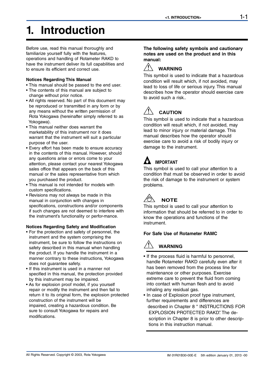 Introduction, Introduction -1 | Yokogawa RAKD User Manual | Page 7 / 72