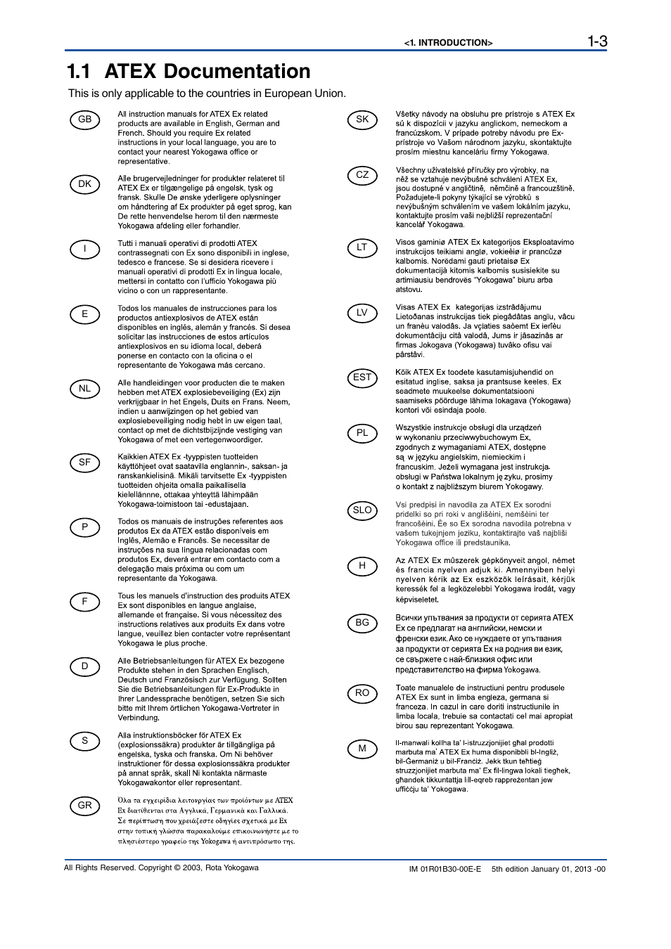 1 atex documentation, 1 atex documentation -3 | Yokogawa RAKD User Manual | Page 9 / 72