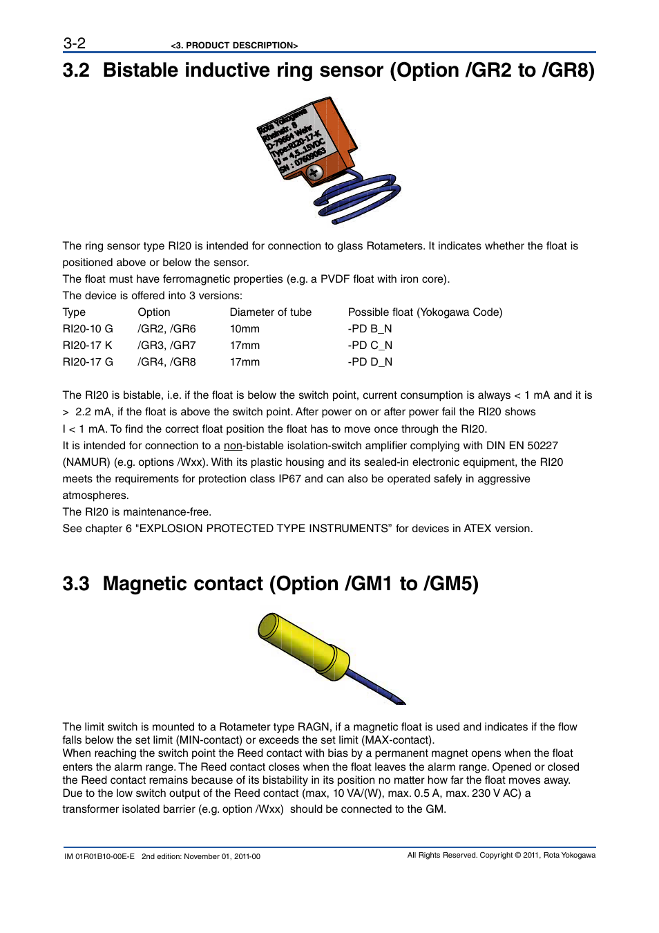 3 magnetic contact (option /gm1 to /gm5), 3 magnetic contact (option /gm1 to /gm5) -2 | Yokogawa RAGN User Manual | Page 12 / 46