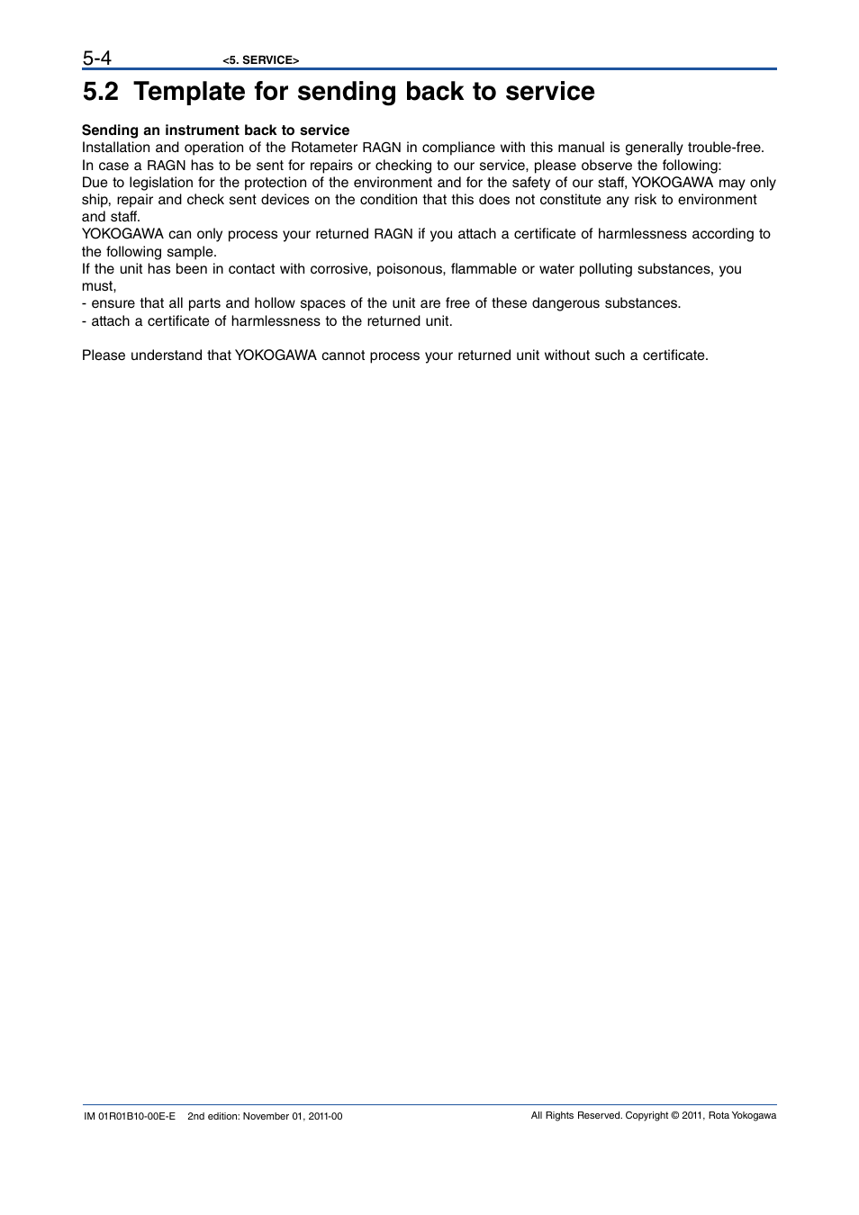 2 template for sending back to service, 2 template for sending back to service -4 | Yokogawa RAGN User Manual | Page 24 / 46
