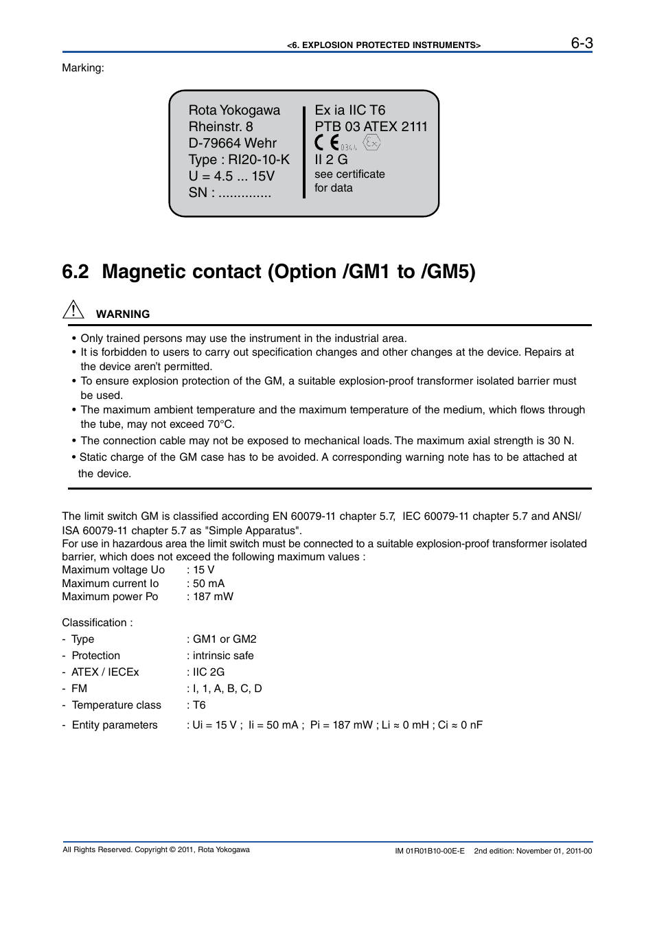 2 magnetic contact (option /gm1 to /gm5), 2 magnetic contact (option /gm1 to /gm5) -3 | Yokogawa RAGN User Manual | Page 29 / 46