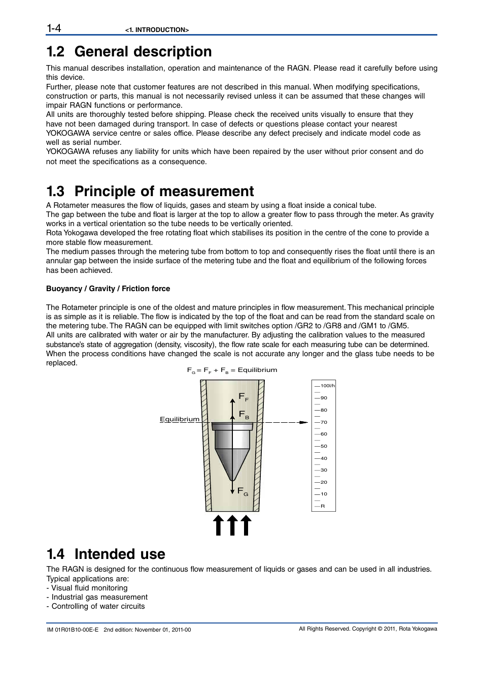 2 general description, 3 principle of measurement, 4 intended use | 2 general description -4, 3 principle of measurement -4, 4 intended use -4, 3 principle of measurement 1.4 intended use | Yokogawa RAGN User Manual | Page 8 / 46