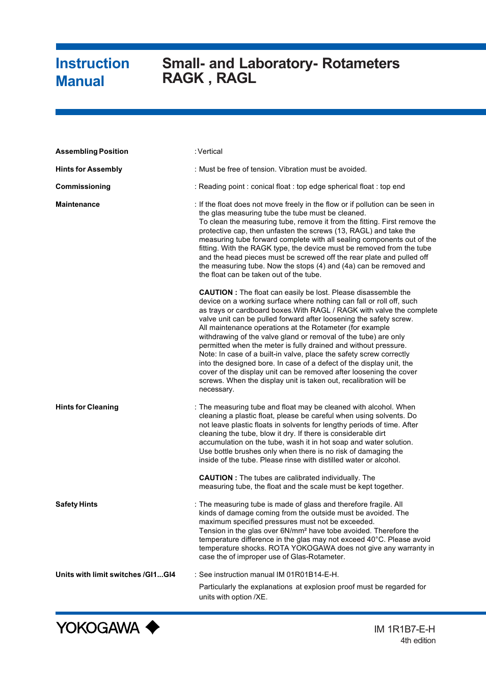 Yokogawa RAGL User Manual | 2 pages