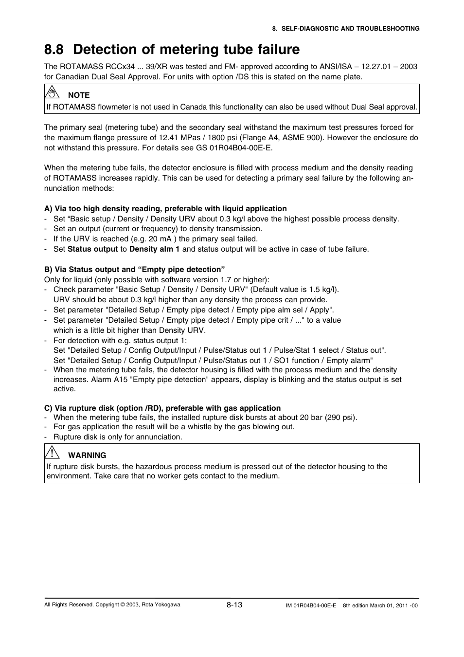 8 detection of metering tube failure, 8 detection of metering tube failure -13 | Yokogawa RotaMASS 3-Series User Manual | Page 189 / 254