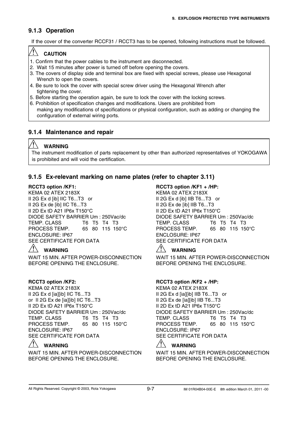 3 operation, 4 maintenance and repair, 3 operation -7 | 4 maintenance and repair -7 | Yokogawa RotaMASS 3-Series User Manual | Page 199 / 254