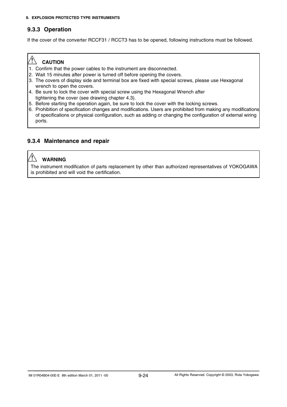 3 operation, 4 maintenance and repair, 3 operation -24 | 4 maintenance and repair -24 | Yokogawa RotaMASS 3-Series User Manual | Page 216 / 254