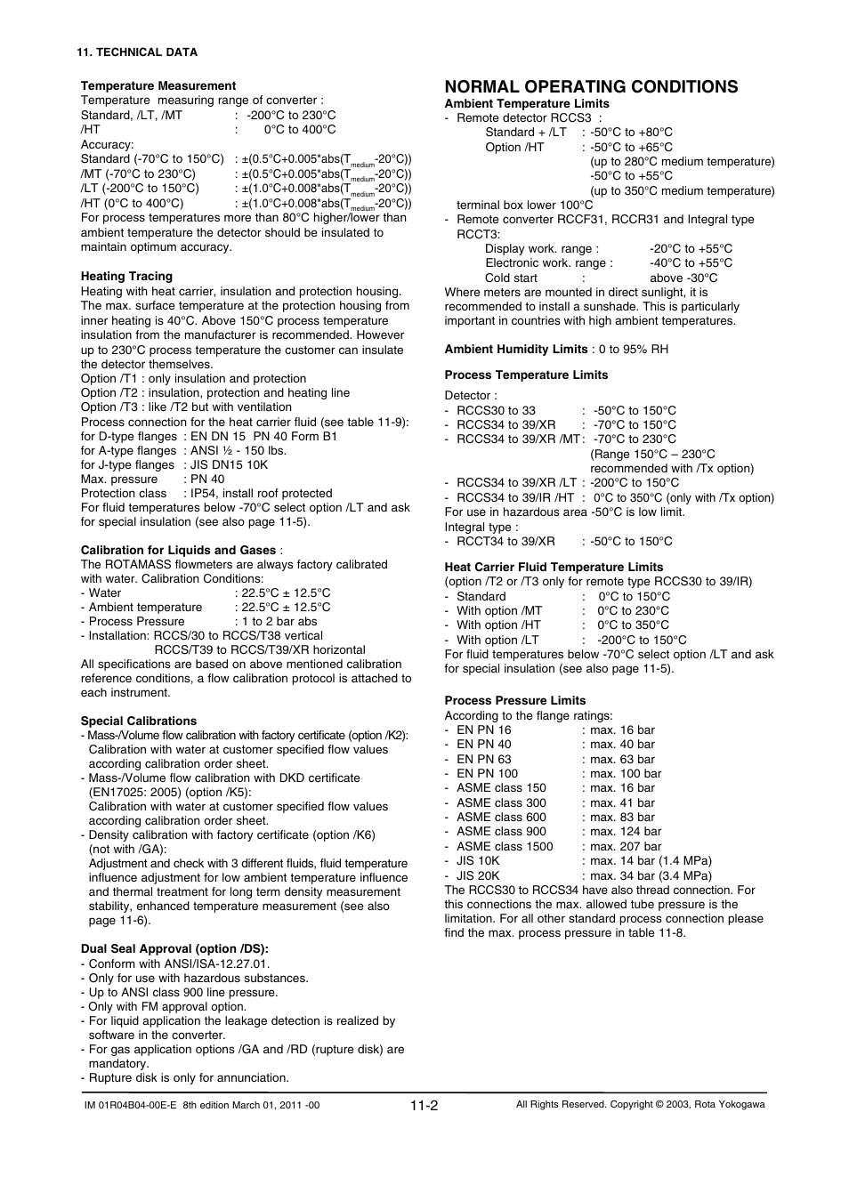 Normal operating conditions | Yokogawa RotaMASS 3-Series User Manual | Page 224 / 254