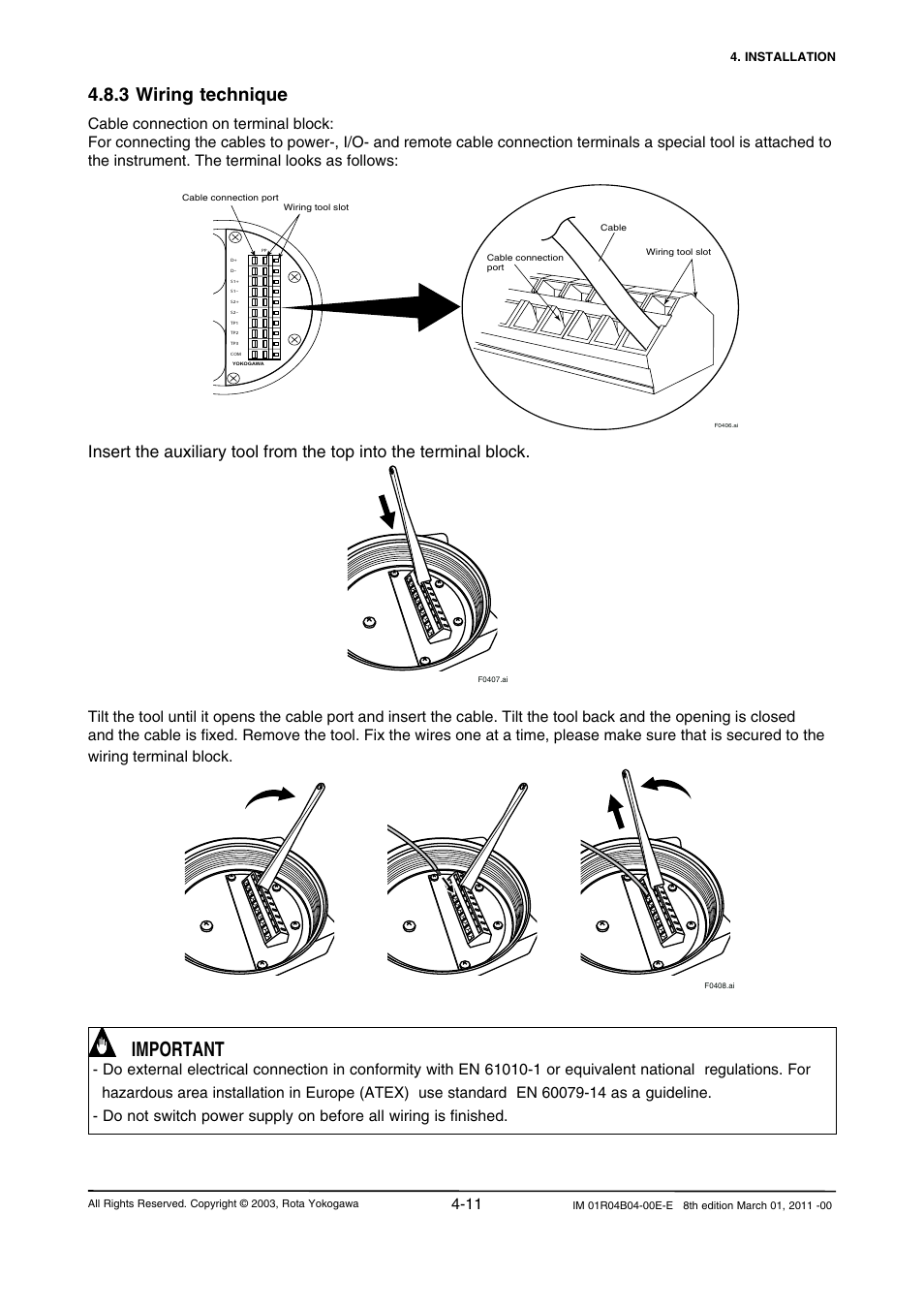 3 wiring technique, 3 wiring technique -11, Important | Yokogawa RotaMASS 3-Series User Manual | Page 39 / 254