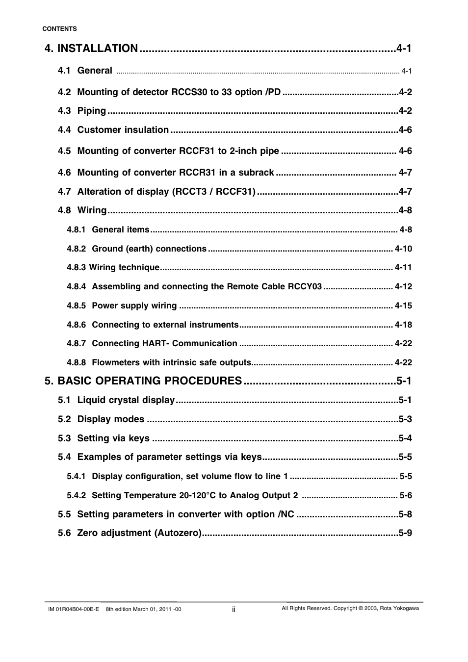 Installation -1, Basic operating procedures -1 | Yokogawa RotaMASS 3-Series User Manual | Page 4 / 254