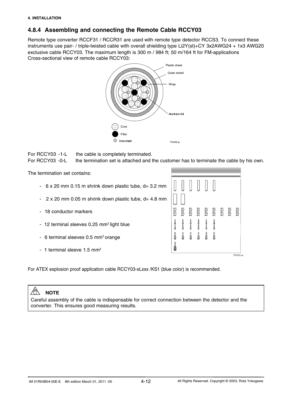 Light blue - 6 terminal sleeves 0.5 mm, Orange - 1 terminal sleeve 1.5 mm | Yokogawa RotaMASS 3-Series User Manual | Page 40 / 254