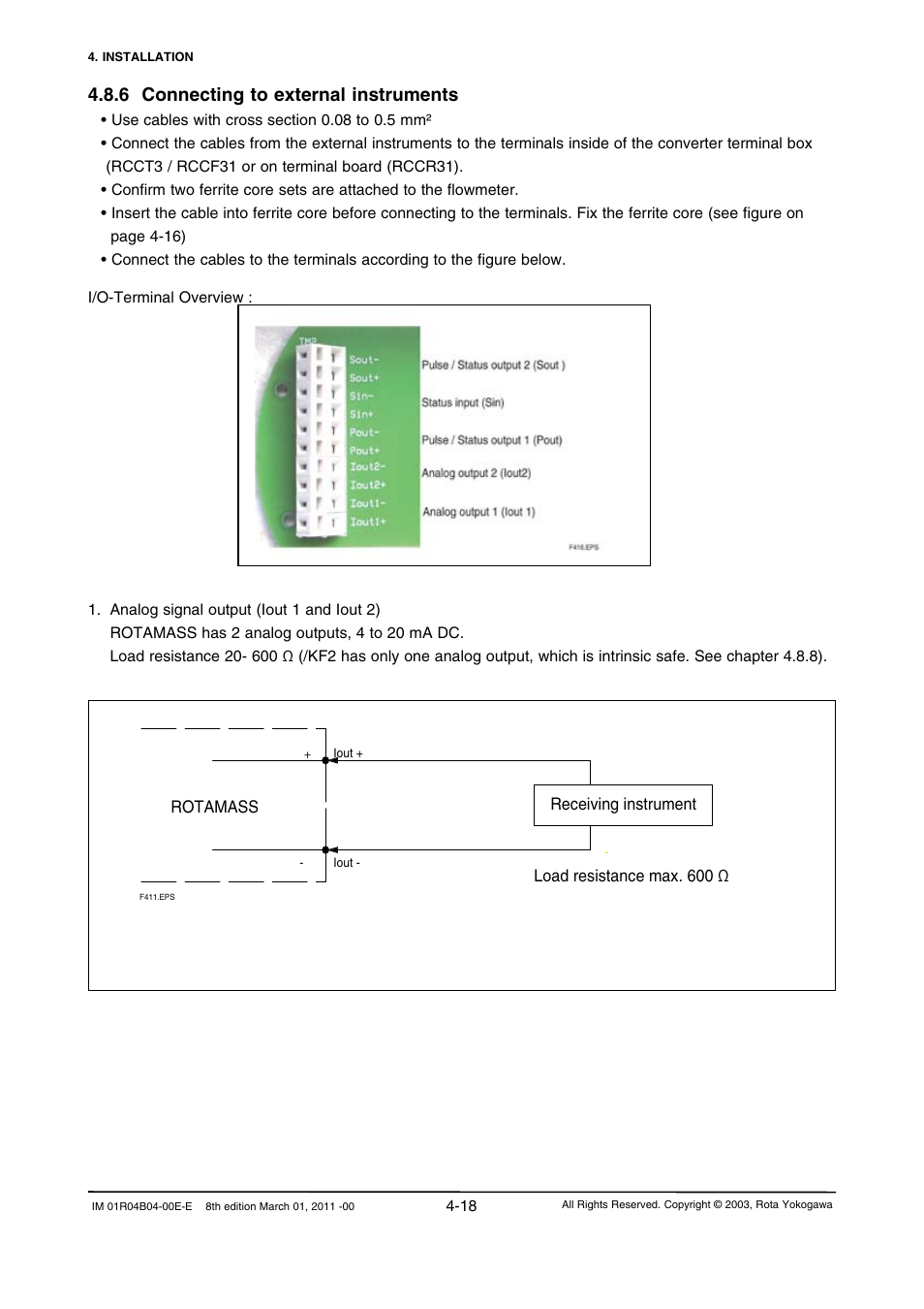 6 connecting to external instruments, 6 connecting to external instruments -18 | Yokogawa RotaMASS 3-Series User Manual | Page 46 / 254