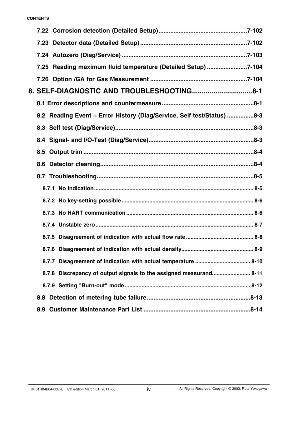 Self-diagnostic and troubleshooting -1 | Yokogawa RotaMASS 3-Series User Manual | Page 6 / 254