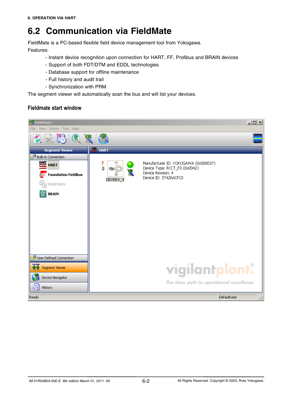 2 communication via fieldmate, 2 communication via fieldmate -2 | Yokogawa RotaMASS 3-Series User Manual | Page 66 / 254