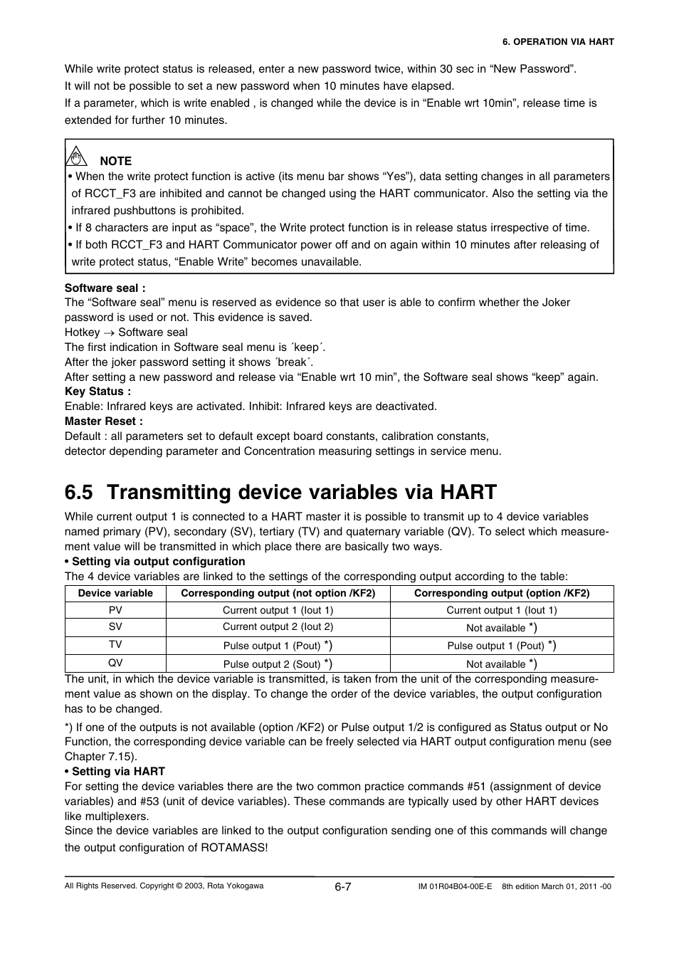 5 transmitting device variables via hart, 5 transmitting device variables via hart -7 | Yokogawa RotaMASS 3-Series User Manual | Page 71 / 254