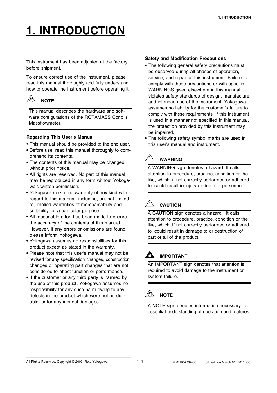 Introduction, Introduction -1 | Yokogawa RotaMASS 3-Series User Manual | Page 9 / 254