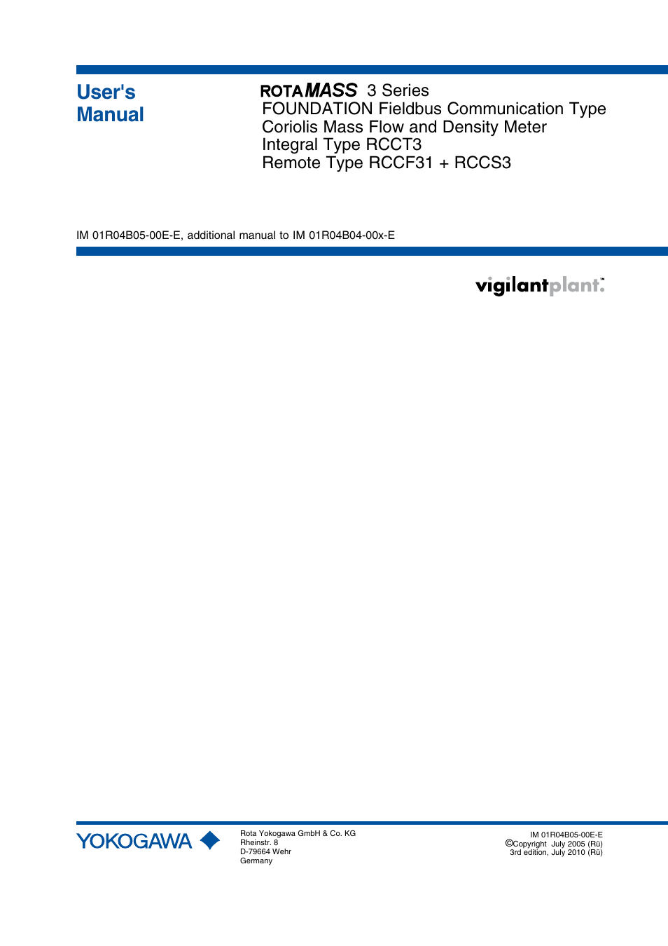 Yokogawa RotaMASS 3-Series User Manual | 182 pages