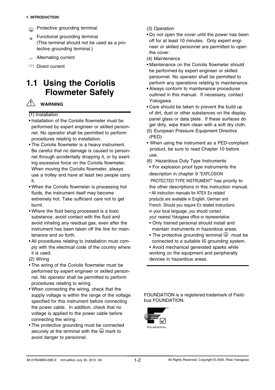 1 using the coriolis flowmeter safely | Yokogawa RotaMASS 3-Series User Manual | Page 10 / 182