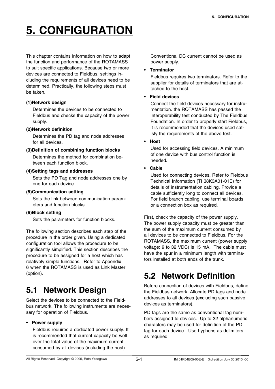 Configuration, 1 network design, 2 network definition | Yokogawa RotaMASS 3-Series User Manual | Page 25 / 182