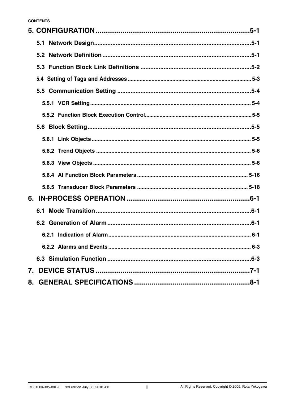 Configuration -1, In-process operation -1, Device status -1 8. general specifications -1 | Yokogawa RotaMASS 3-Series User Manual | Page 4 / 182