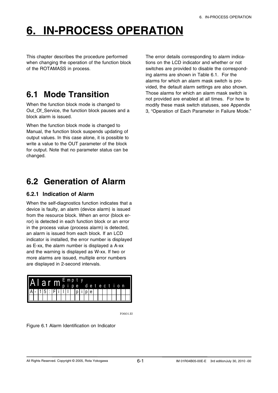 In-process operation, 1 mode transition, 2 generation of alarm | Yokogawa RotaMASS 3-Series User Manual | Page 47 / 182