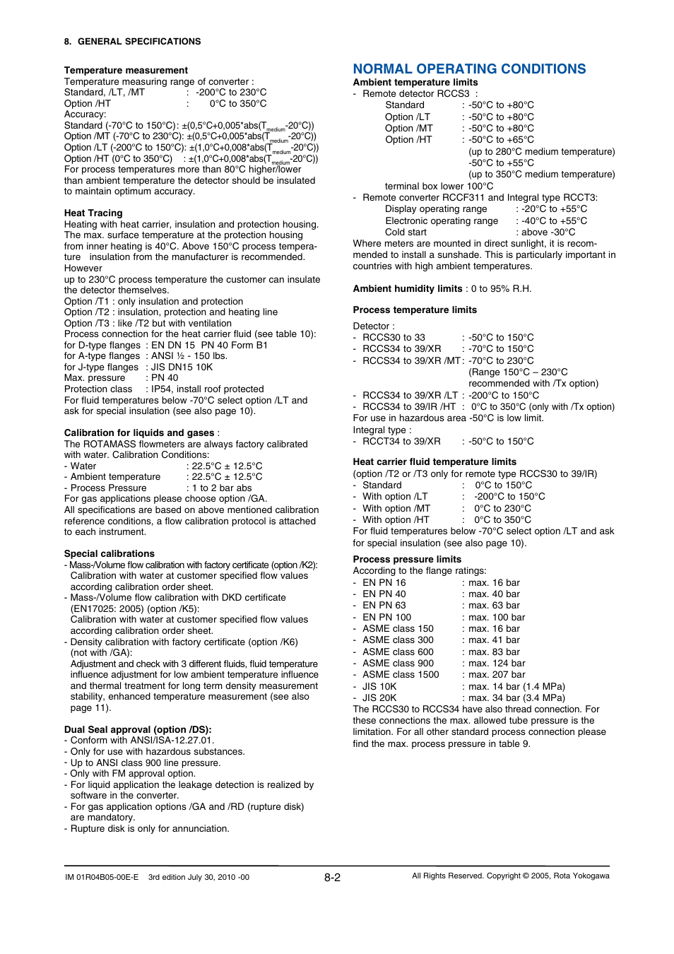 Normal operating conditions | Yokogawa RotaMASS 3-Series User Manual | Page 56 / 182