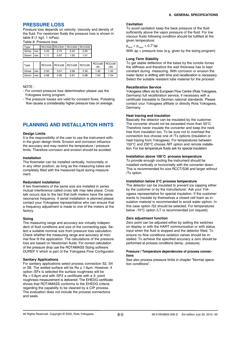 Pressure loss, Planning and installation hints | Yokogawa RotaMASS 3-Series User Manual | Page 59 / 182