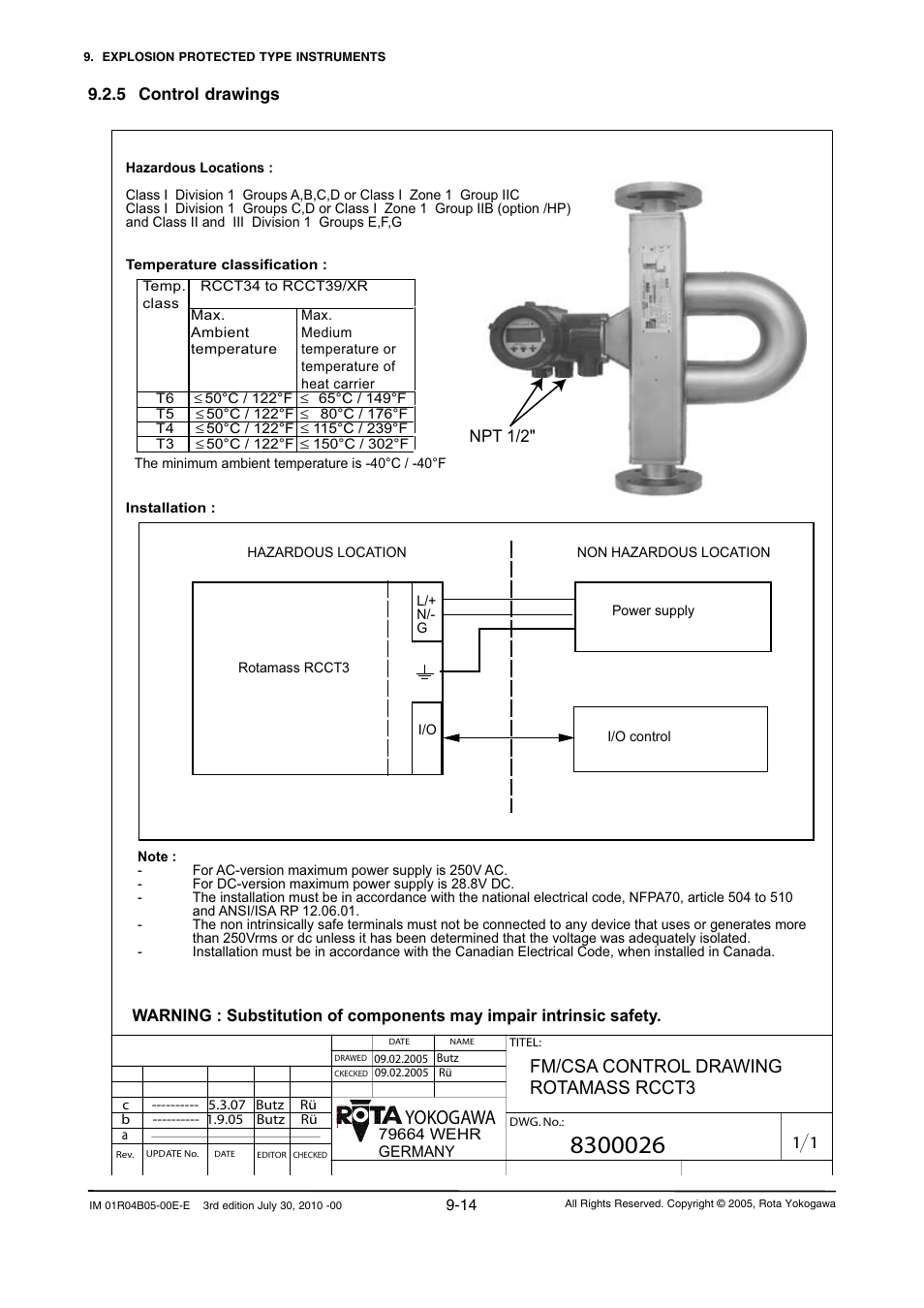 Yokogawa, Fm/csa control drawing rotamass rcct3 | Yokogawa RotaMASS 3-Series User Manual | Page 90 / 182