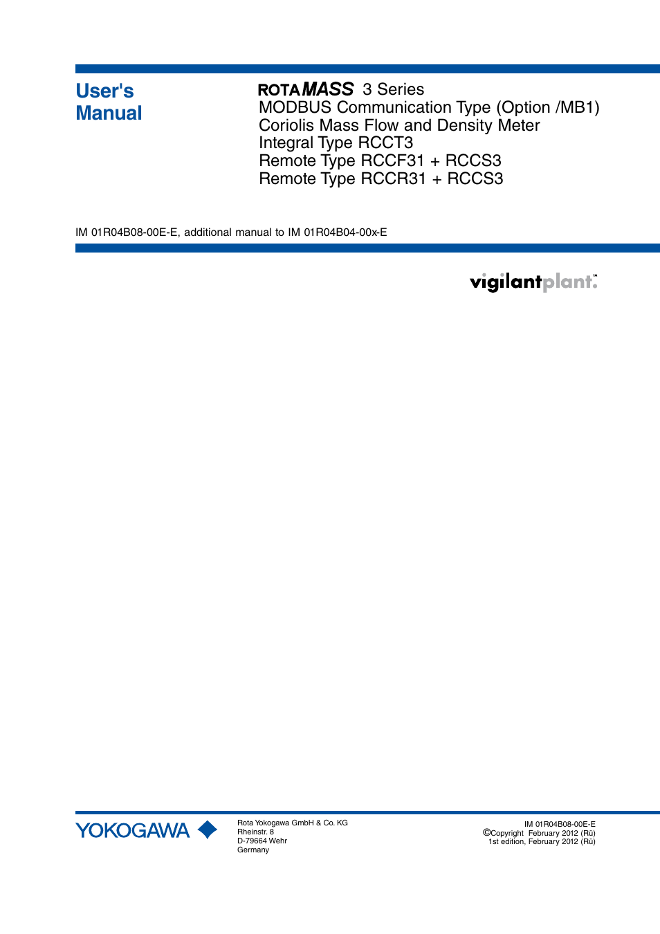 Yokogawa RotaMASS 3-Series User Manual | 76 pages