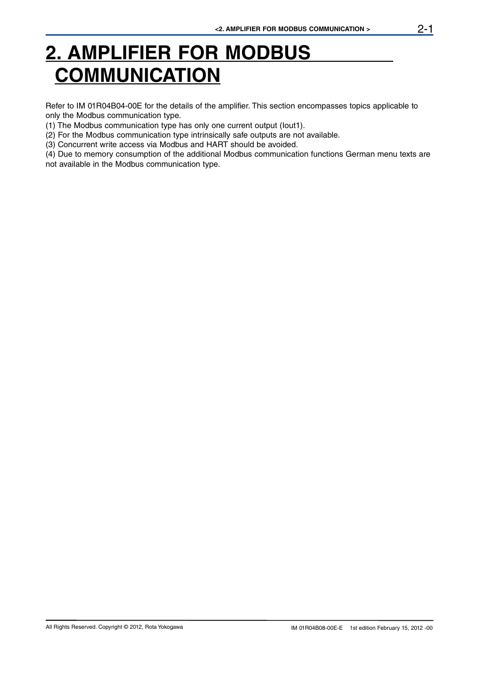 Amplifier for modbus communication, Amplifier for modbus communication -1 | Yokogawa RotaMASS 3-Series User Manual | Page 11 / 76