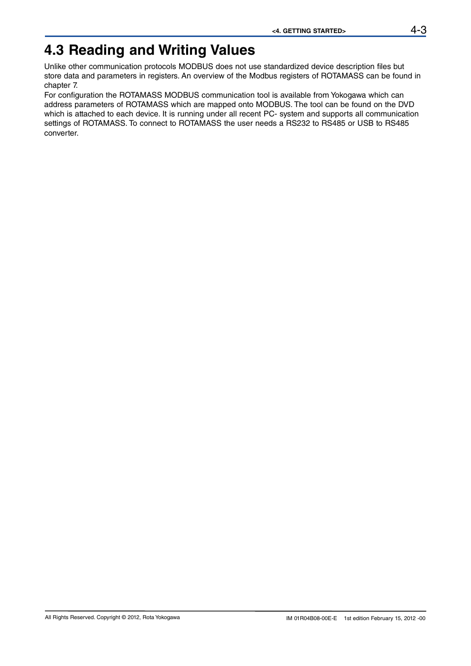 3 reading and writing values, 3 reading and writing values -3 | Yokogawa RotaMASS 3-Series User Manual | Page 17 / 76