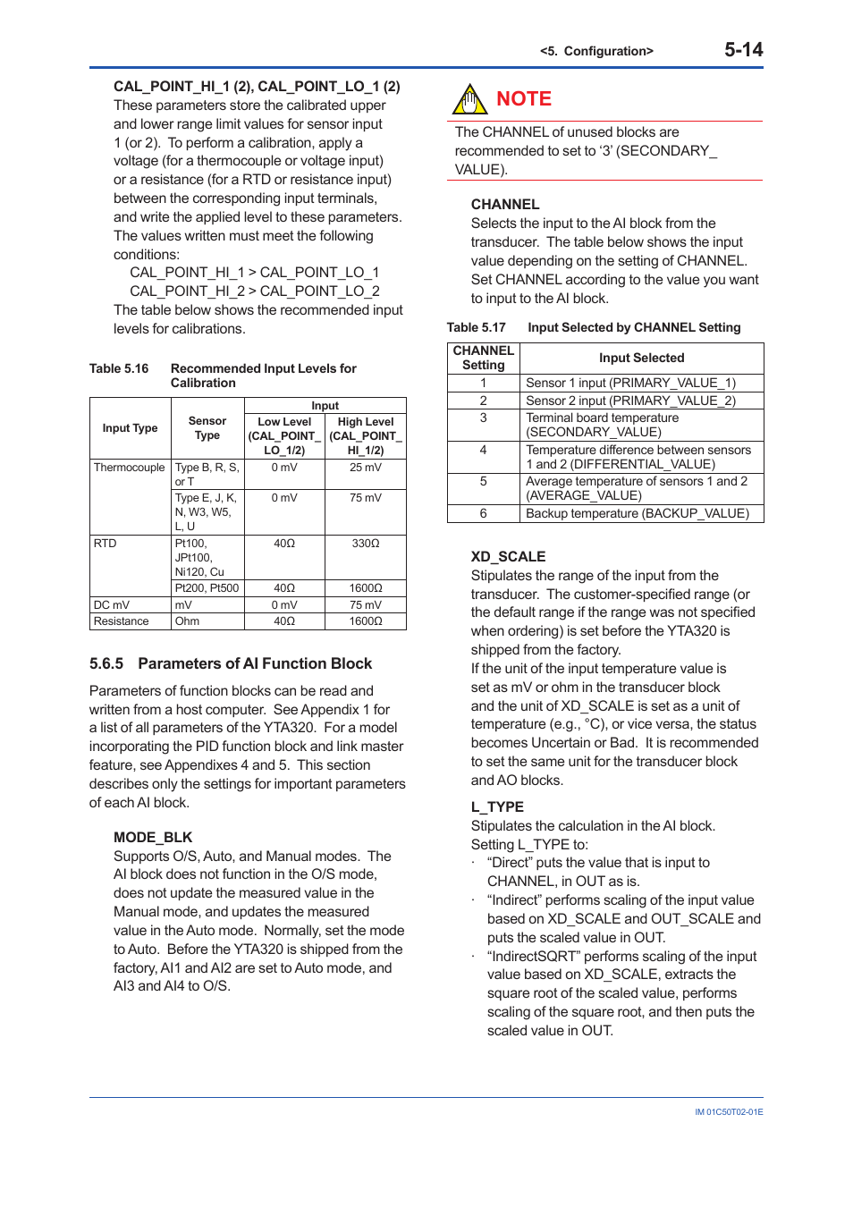 5 parameters of ai function block, Parameters of ai function block -14 | Yokogawa Wireless Temperature Transmitter YTA510 User Manual | Page 27 / 97