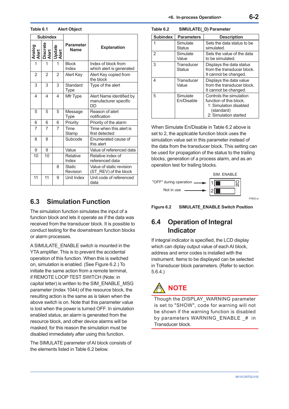 3 simulation function, 4 operation of integral indicator, Simulation function -2 | Operation of integral indicator -2 | Yokogawa Wireless Temperature Transmitter YTA510 User Manual | Page 30 / 97