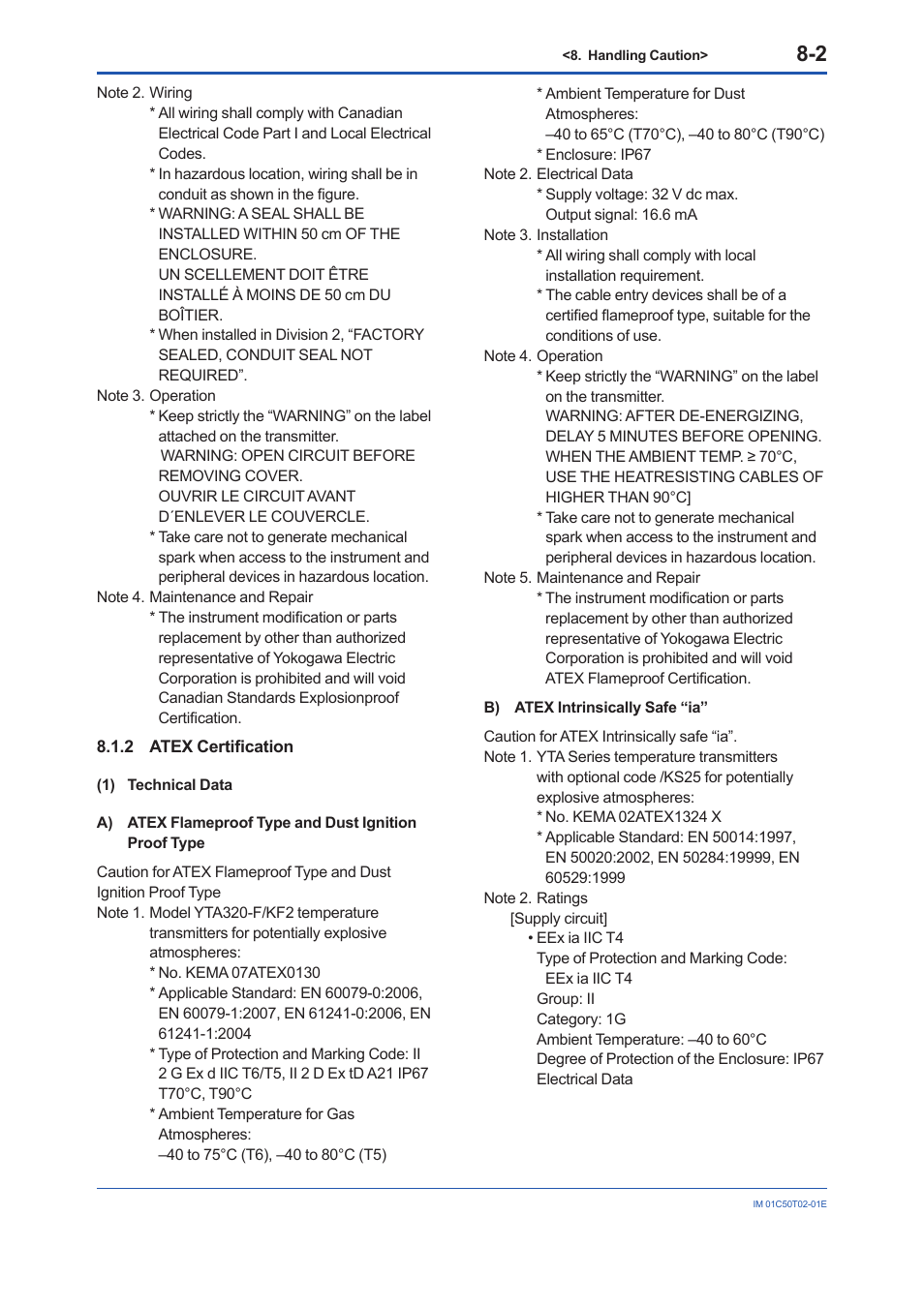 2 atex certification, Atex certification -2 | Yokogawa Wireless Temperature Transmitter YTA510 User Manual | Page 42 / 97