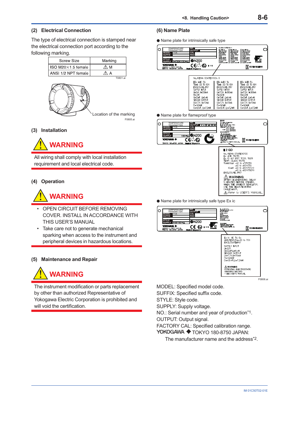 Warning, 3) installation | Yokogawa Wireless Temperature Transmitter YTA510 User Manual | Page 46 / 97
