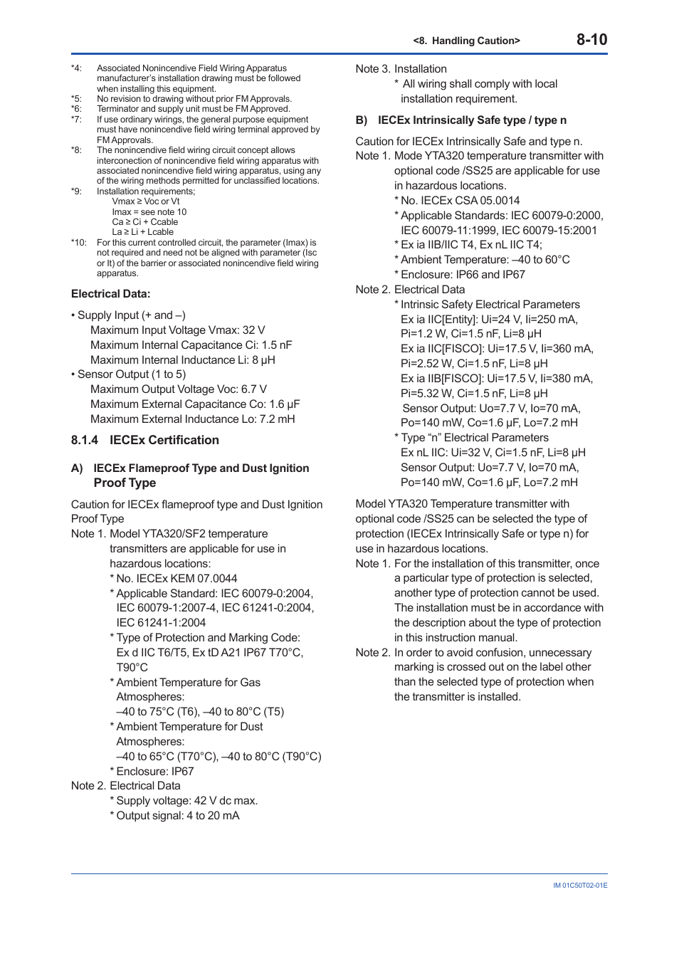 4 iecex certification, Iecex certification -10 | Yokogawa Wireless Temperature Transmitter YTA510 User Manual | Page 50 / 97