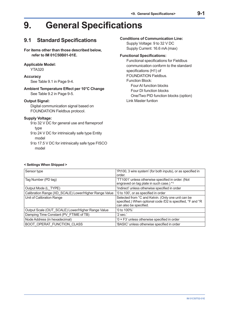 General specifications, 1 standard specifications, General specifications -1 | Standard specifications -1 | Yokogawa Wireless Temperature Transmitter YTA510 User Manual | Page 54 / 97