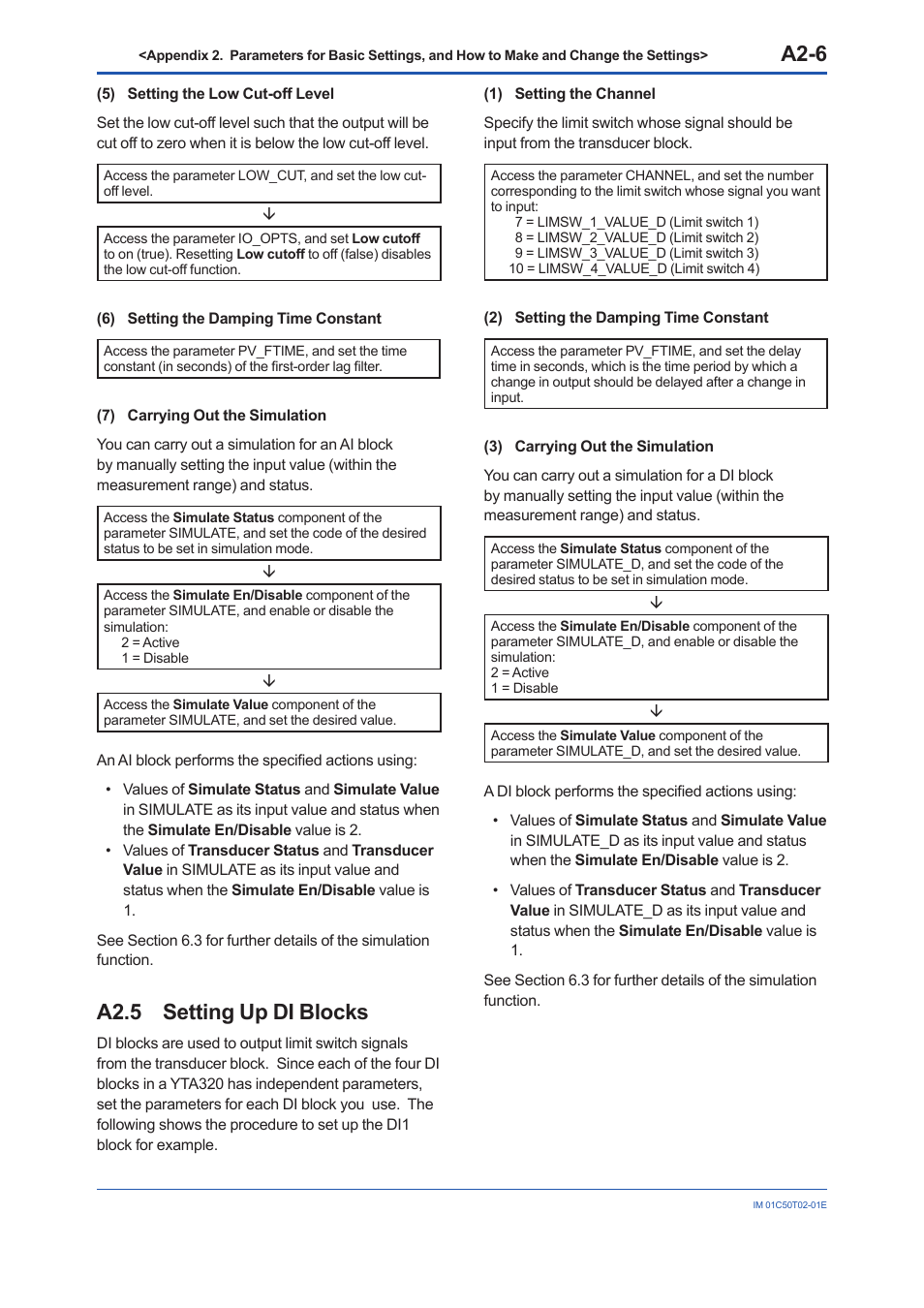 A2.5 setting up di blocks, A2.5, A2-6 | Yokogawa Wireless Temperature Transmitter YTA510 User Manual | Page 75 / 97