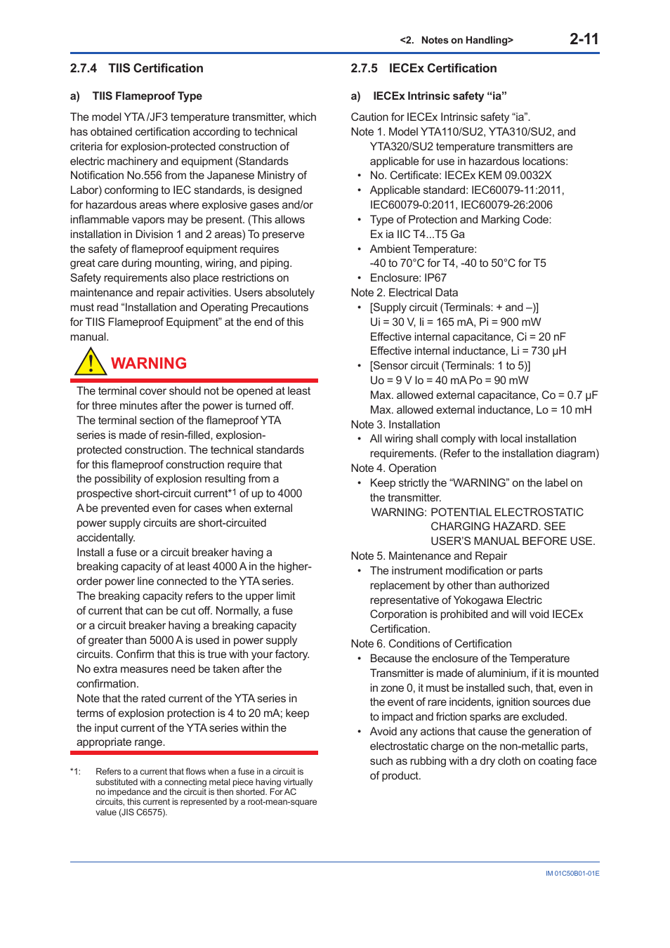 4 tiis certification, 5 iecex certification, Tiis certification -11 | Iecex certification -11, Warning | Yokogawa YTA320 User Manual | Page 17 / 47